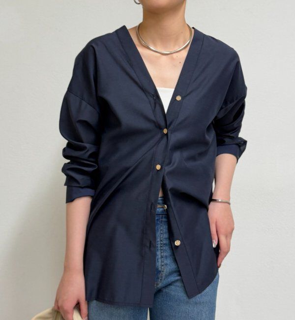 「バイヤスロングブラウス」|シャツ・ブラウス|ネイビー