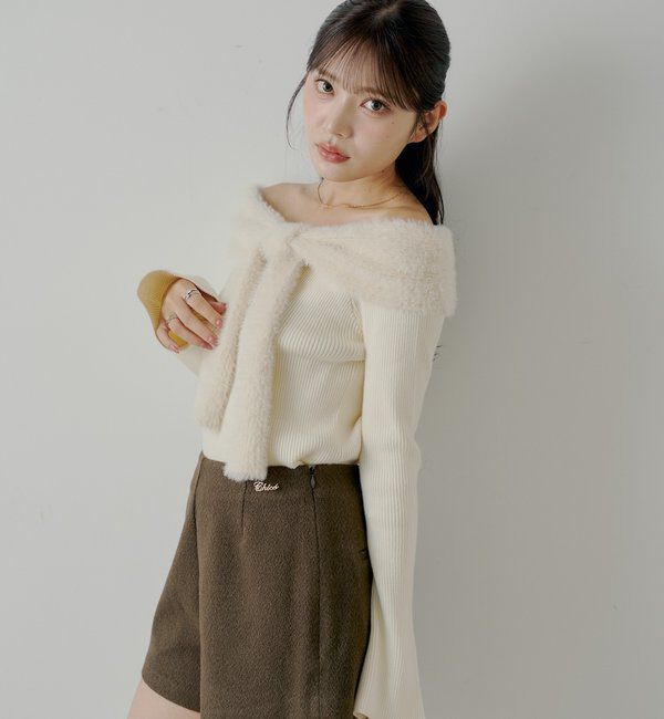  「【2サイズ展開あり】ブローチ付きコンパクトショートパンツ」|チノ|