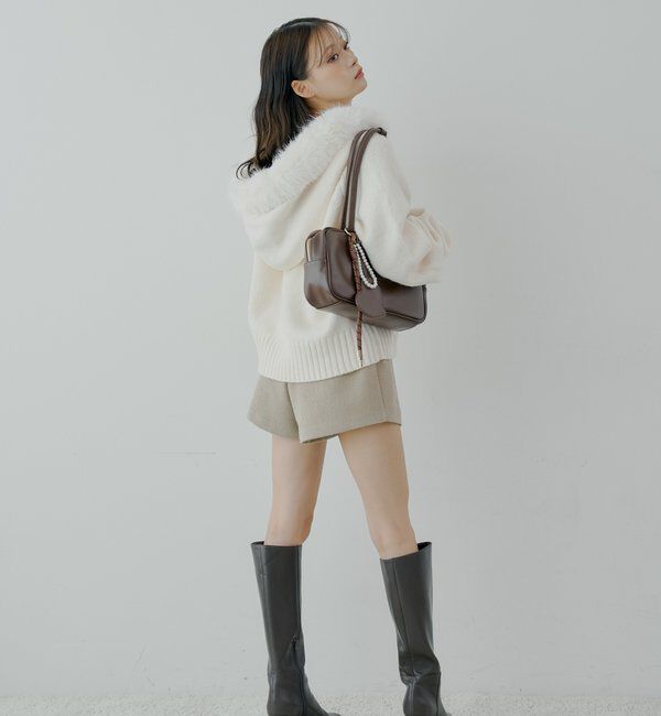  「【SALON by Chico】フードファーWジップニットカーディガン」|ニット・セーター|