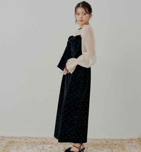  「【SALON by Chico】配色シアーリボンベロアワンピース/オケージョン」|ドレス|