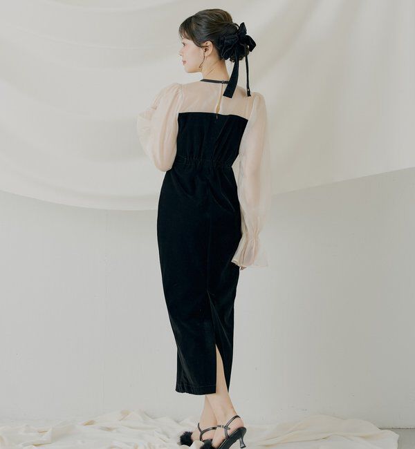  「【SALON by Chico】配色シアーリボンベロアワンピース/オケージョン」|ドレス|