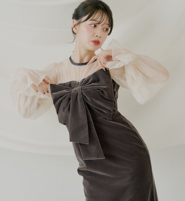  「【SALON by Chico】配色シアーリボンベロアワンピース/オケージョン」|ドレス|