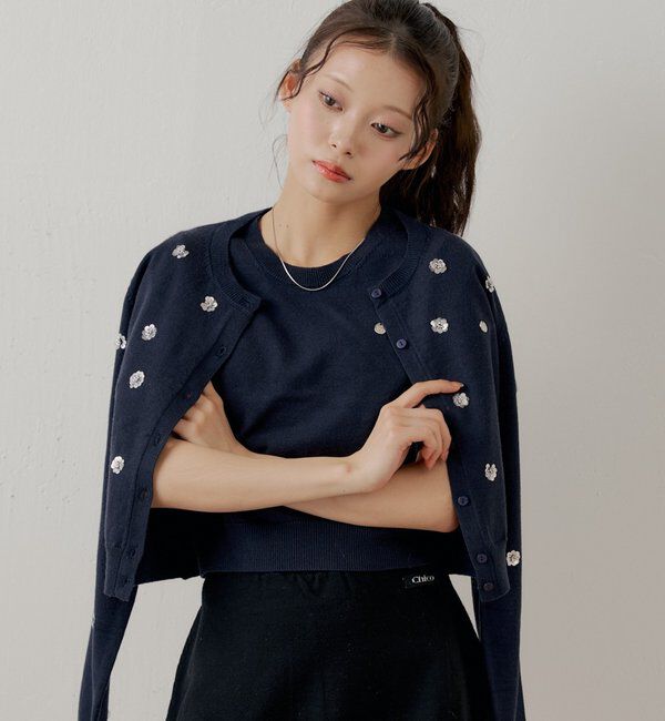  「【SALON by Chico】フラワービーズアンサンブルカーディガンセット」|カーディガン|