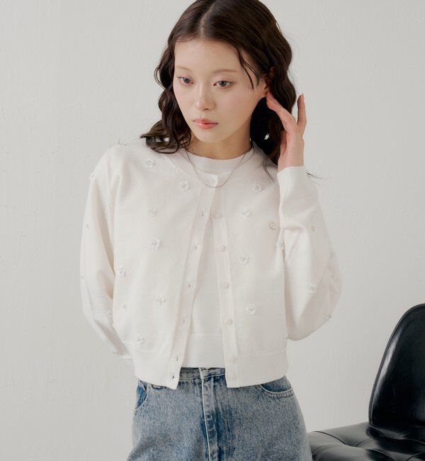  「【SALON by Chico】フラワービーズアンサンブルカーディガンセット」|カーディガン|