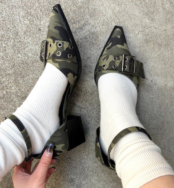  「【HiNT】ベルトストラップミュールパンプス」|パンプス|カーキ