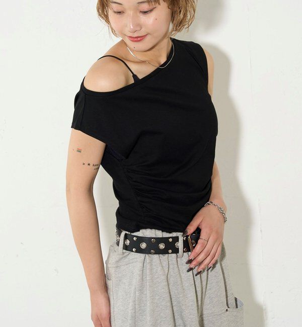  「【5色展開】マルチウェイギャザーオフショルノースリーブ」|キャミソール|