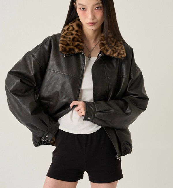  「3way ヴィンテージライクレザーボアブルゾン」|ブルゾン・スタジャン|ブラックその他1