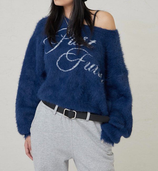  「シャギーロゴオフショルニット」|ニット・セーター|ネイビー