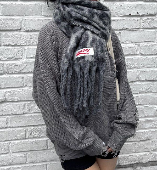  「SLOPPY LEOPARD MUFFLER/ヒョウ柄マフラー」|マフラー|グレー