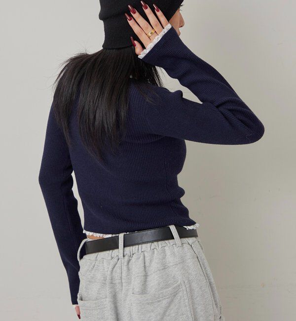  「レースレイヤードヘンリーニット」|ニット・セーター|