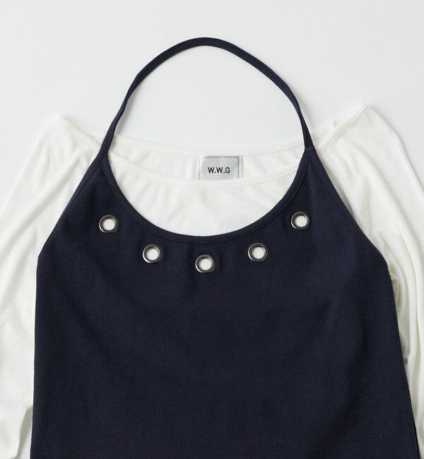  「アイレットホルターレイヤードトップス(無地/ボーダー/ドット)」|Tシャツ・カットソー|