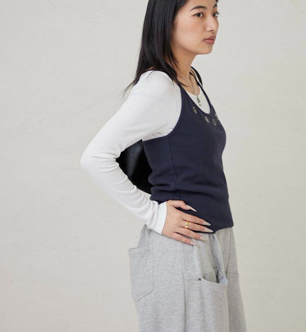  「アイレットホルターレイヤードトップス(無地/ボーダー/ドット)」|Tシャツ・カットソー|
