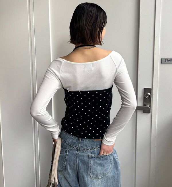  「アイレットホルターレイヤードトップス(無地/ボーダー/ドット)」|Tシャツ・カットソー|