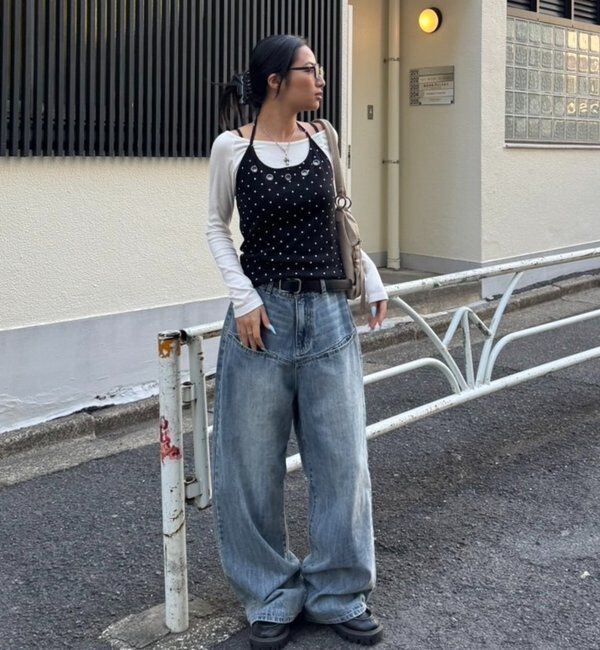  「アイレットホルターレイヤードトップス(無地/ボーダー/ドット)」|Tシャツ・カットソー|