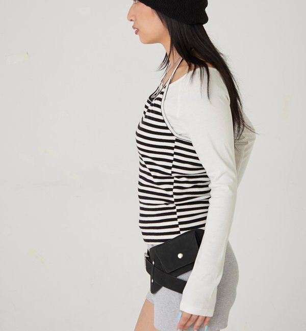  「アイレットホルターレイヤードトップス(無地/ボーダー/ドット)」|Tシャツ・カットソー|