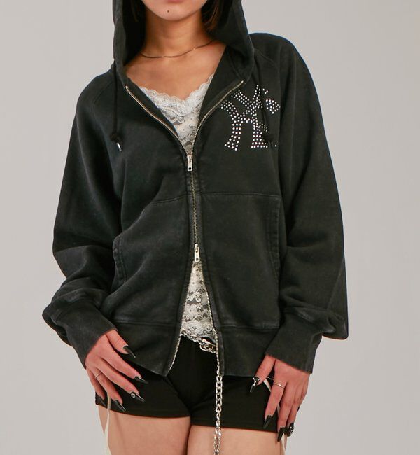  「【UNISEX】KOOKY'N KYケミカルラインストーンジップパーカー」|パーカー|