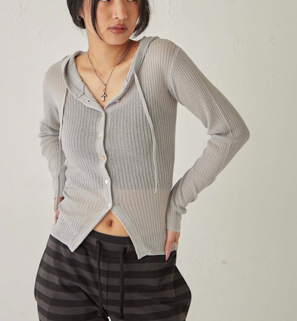  「シアーリブニットナローフーディ」|カーディガン|