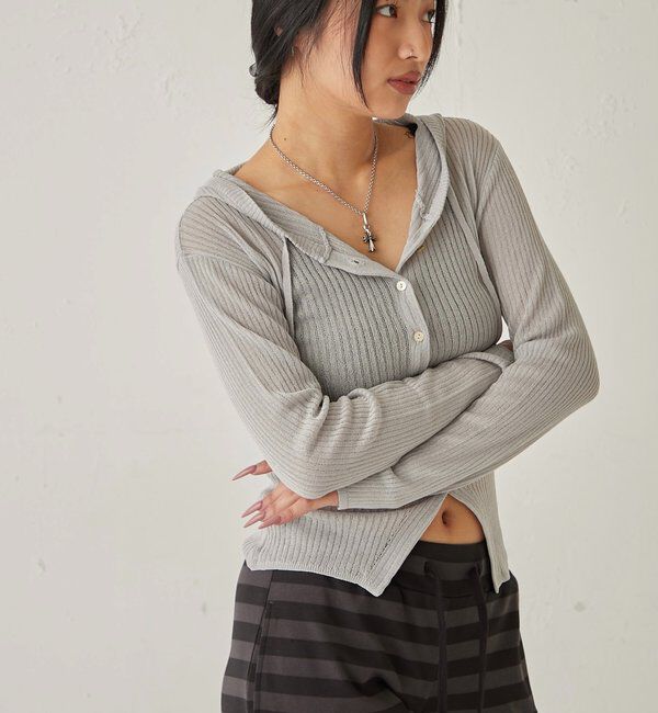  「シアーリブニットナローフーディ」|カーディガン|