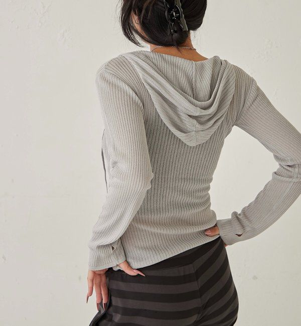  「シアーリブニットナローフーディ」|カーディガン|