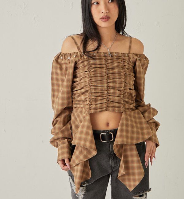  「イレヘムギャザーオフショルブラウス」|シャツ・ブラウス|