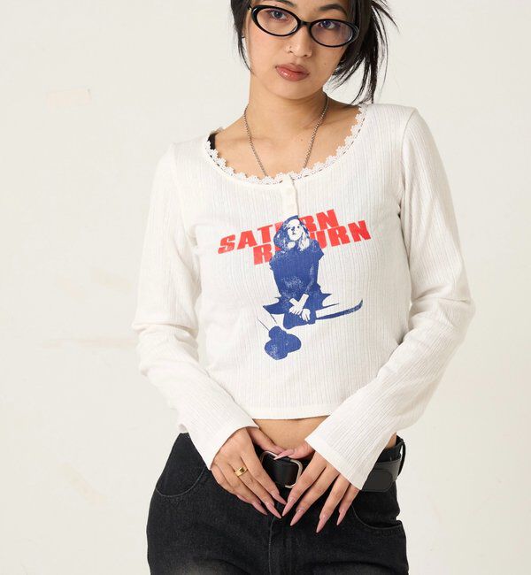  「シャーロットパターンメッシュトップス」|Tシャツ・カットソー|