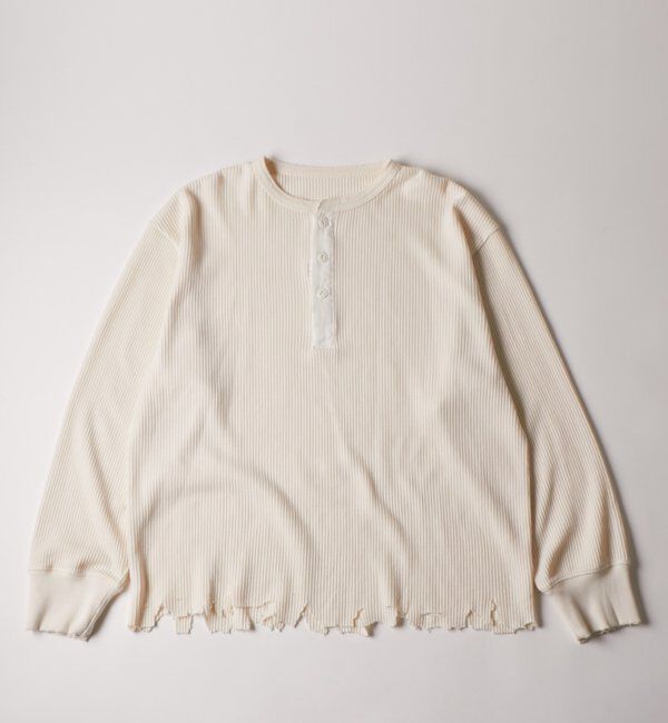  「【FromVintage】ダメージワッフルヘンリーL/STEE」|Tシャツ・カットソー|ホワイト