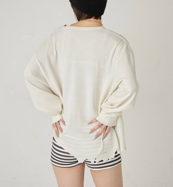  「【FromVintage】ダメージワッフルヘンリーL/STEE」|Tシャツ・カットソー|