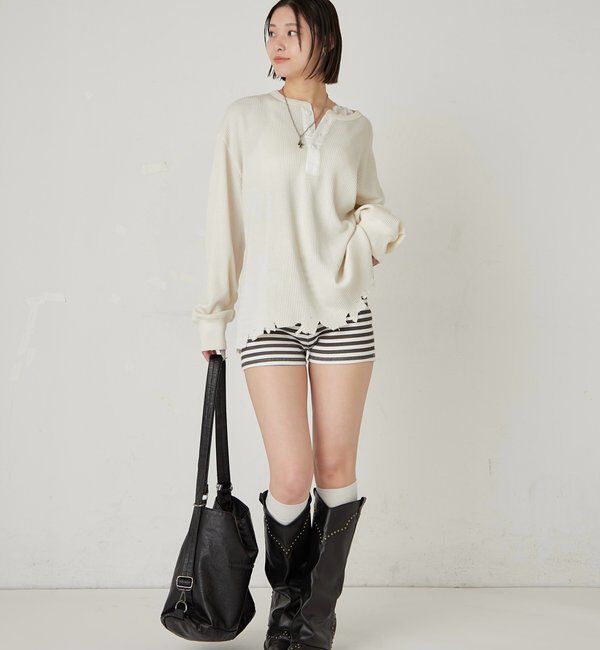  「【FromVintage】ダメージワッフルヘンリーL/STEE」|Tシャツ・カットソー|