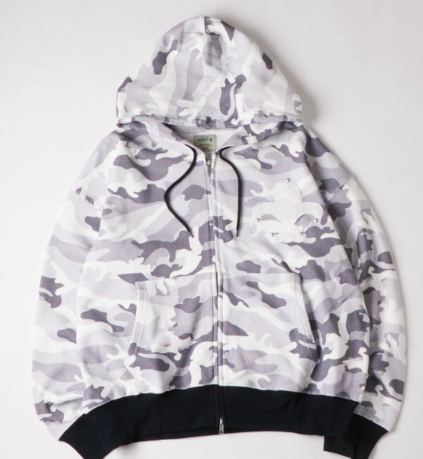  「【UNISEX】KOOKY'Nカモ柄ワッフルユリ紋章スタッズジップパーカー」|パーカー|ライトグレー