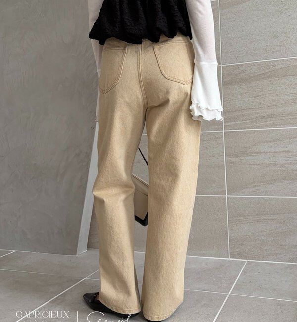  「【コラボ限定カラー/ホワイト・ベージュ】13ozハイウエストストレートデニム」|デニム|