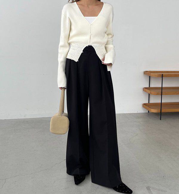  「【スタイルアップ効果◎】裾シャーリングリブカーディガン」|カーディガン|