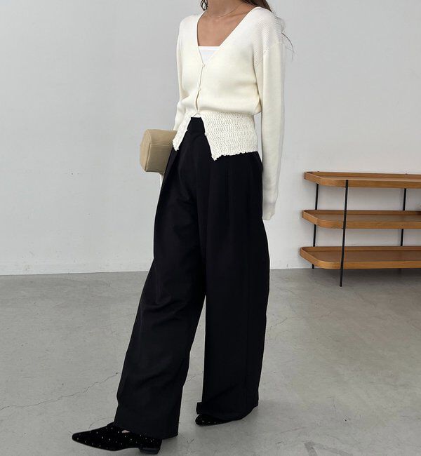  「【スタイルアップ効果◎】裾シャーリングリブカーディガン」|カーディガン|