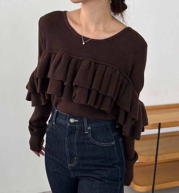 「【2WAYで着用可能】ベアフリルニット」|ニット・セーター|ブラウン