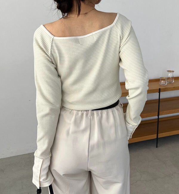  「ボーダー袖ボタンロンT」|Tシャツ・カットソー|