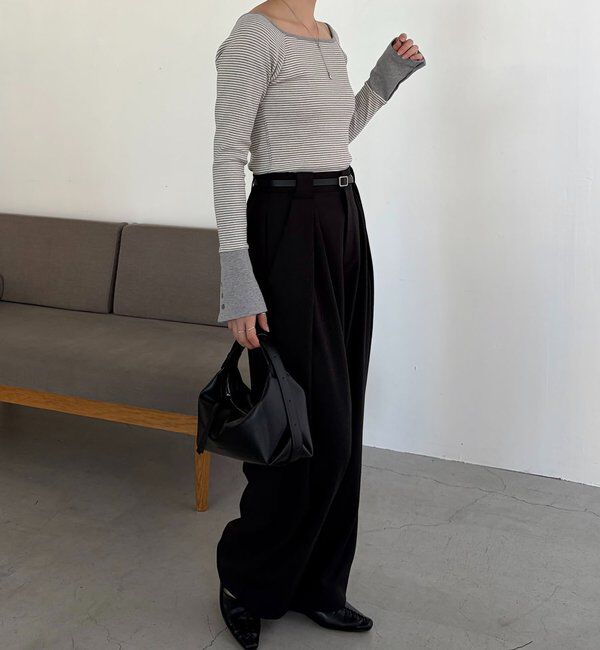  「ボーダー袖ボタンロンT」|Tシャツ・カットソー|