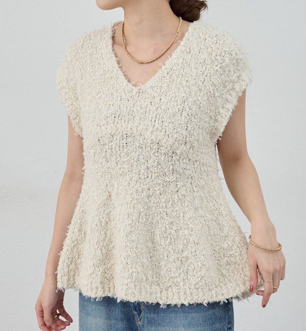  「ポンポンループ編みニット」|パーカー|