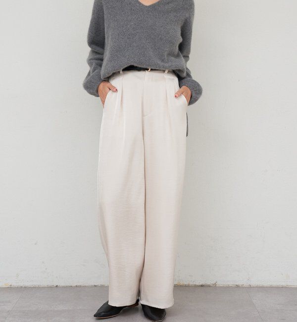  「サテンワイドパンツ」|チノ|オフホワイト