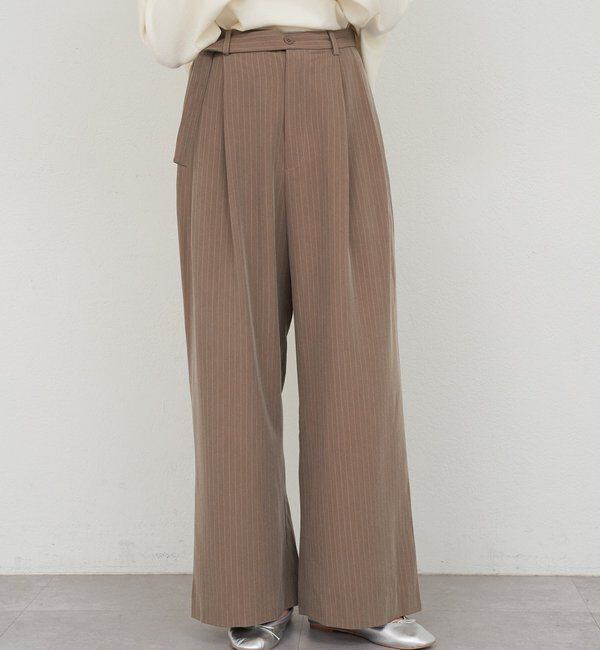  「ダブルタックストライプワイドパンツ」|チノ|ベージュ