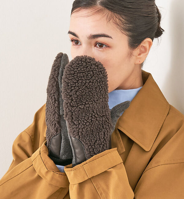 collex「【福田手袋】【タッチパネル対応】ボアミトングローブ」|手袋|チャコールグレー