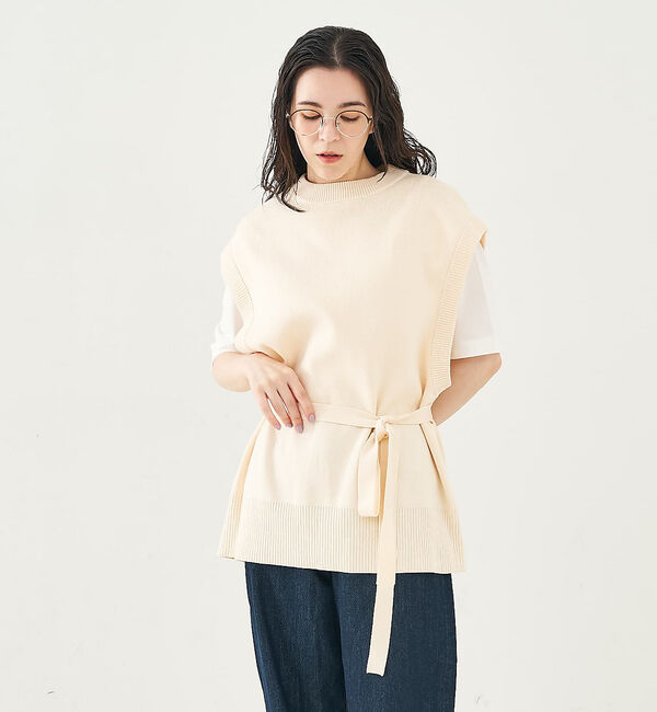 collex「ベルト付バックスリットニットベスト」|ベスト・ジレ|