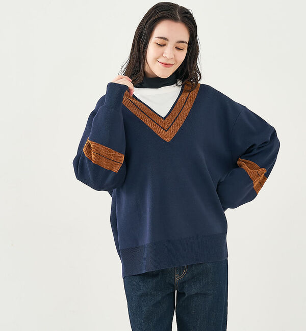 collex「配色ラインVネックニットプルオーバー」|ニット・セーター|