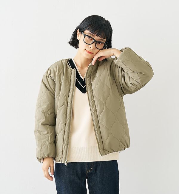 collex「キルト&times;ボアリバーシブル中綿ブルゾン」|ブルゾン・スタジャン|カーキ