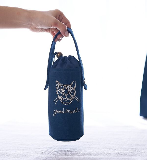 collex「【＋HAyU fabric】猫刺繍 ボトルケース 保冷・保温 レジャー」|食器・キッチングッズ|ネイビー
