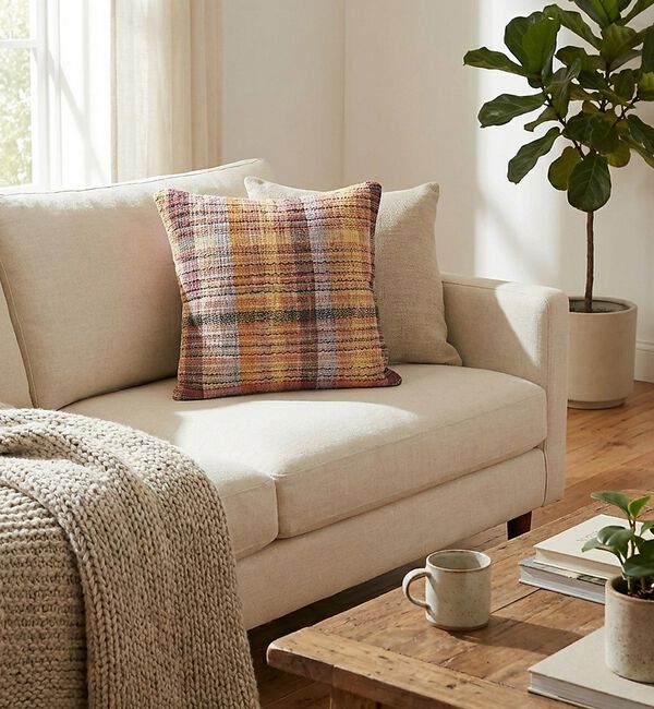 collex「【RugRu】CHASE クッションカバー 45&times;45 インド綿 チェック柄 コ」|その他|オレンジ系その他1