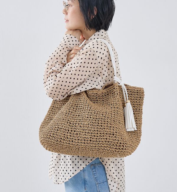 collex「【WEB限定】フリンジチャーム付きペーパートート【予約】」|かごバッグ|