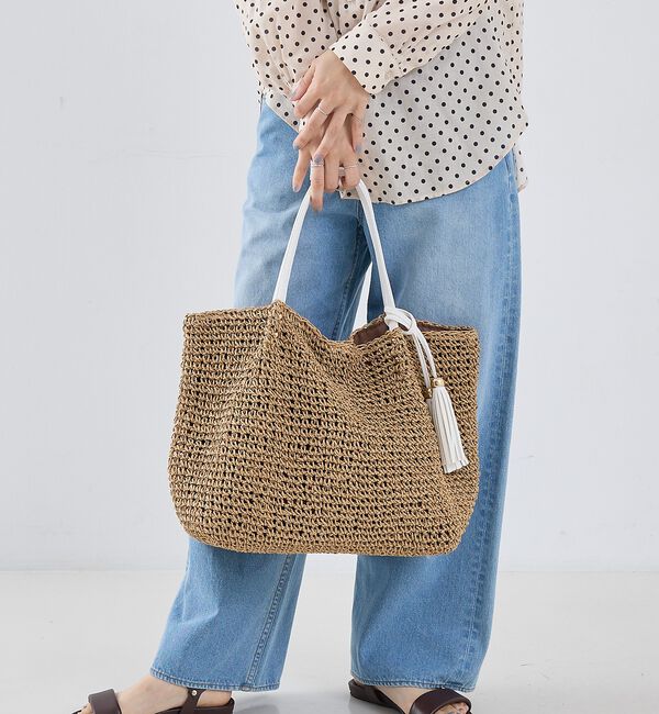 collex「【WEB限定】フリンジチャーム付きペーパートート【予約】」|かごバッグ|