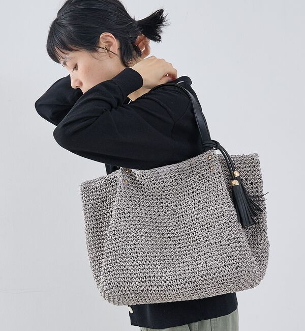 collex「【WEB限定】フリンジチャーム付きペーパートート【予約】」|かごバッグ|