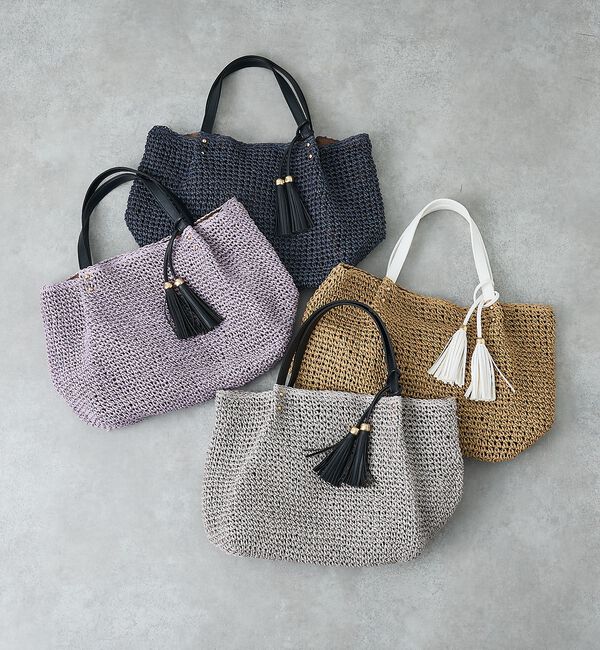 collex「【WEB限定】フリンジチャーム付きペーパートート【予約】」|かごバッグ|