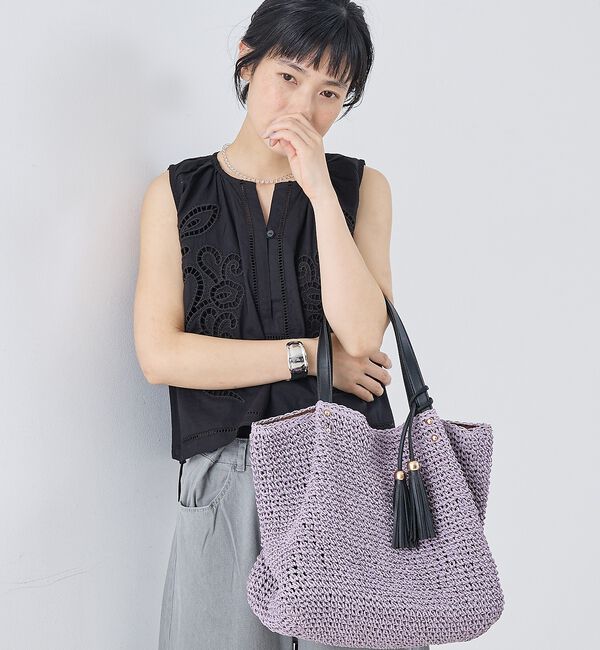 collex「【WEB限定】フリンジチャーム付きペーパートート【予約】」|かごバッグ|