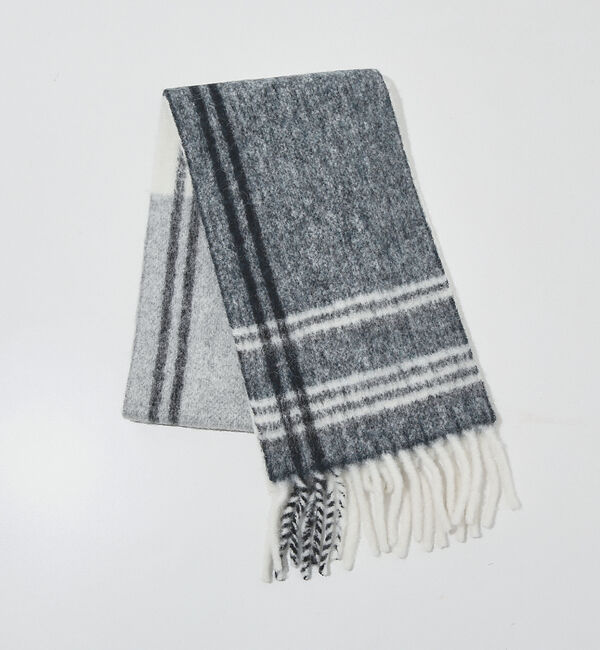 ABAHOUSE「アルパカウール混 チェック柄 マフラー 幅26&times;長さ190」|マフラー|グレー